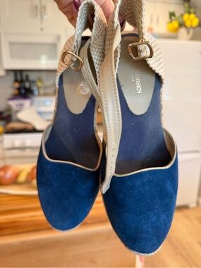 Ilse Jacobsen navy and beige woven espadrille flats